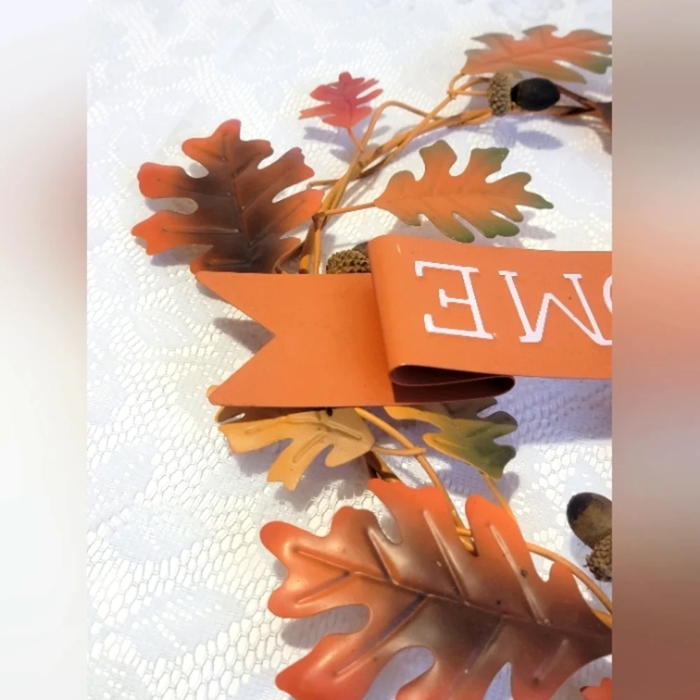 Fall Welcome Sign Metal Autumn Leaf Color Oak Acorn Wreath Door Wall Home Decor